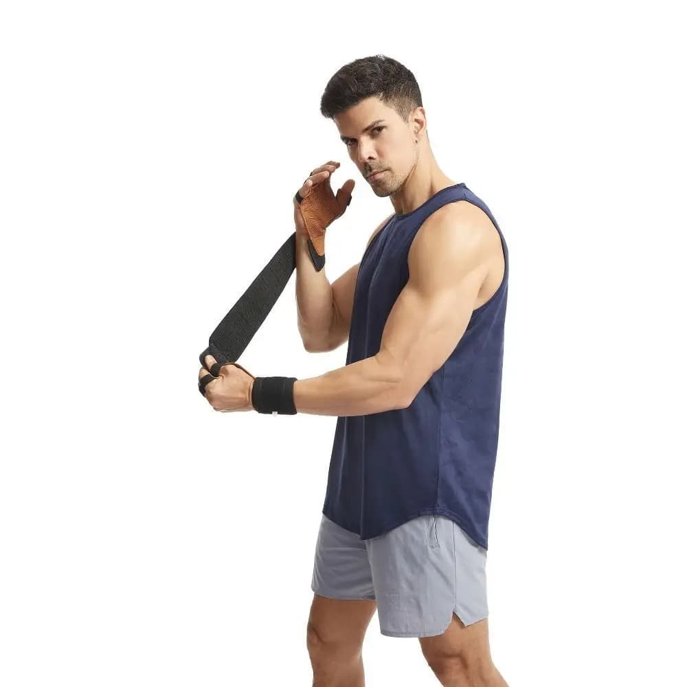 1 Paio di Guanti da Sollevamento Pesi in Pelle Bovina, Anti-slip, Breathable, Ventilated, with Polsiera, per Trazioni, Guanti Fitness a Quattro Dita per Allenamento