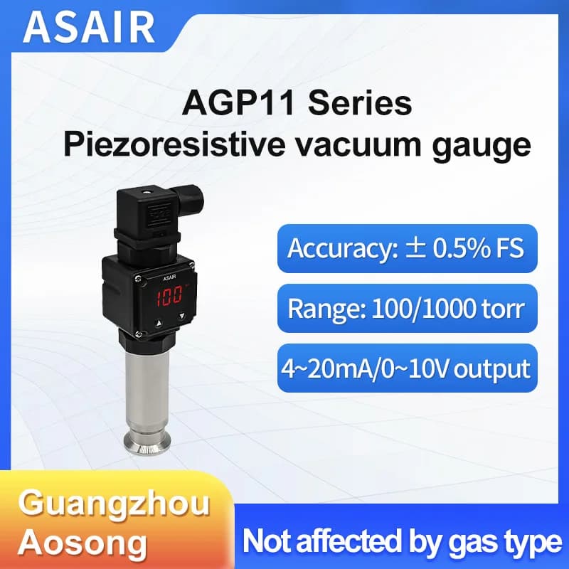 ASAIR Mems Diffused Silicon Stainless Steel Corrosion Resistance Vacuum Gauge High-Precision Digital Display Vacuum Gauge AGP11
