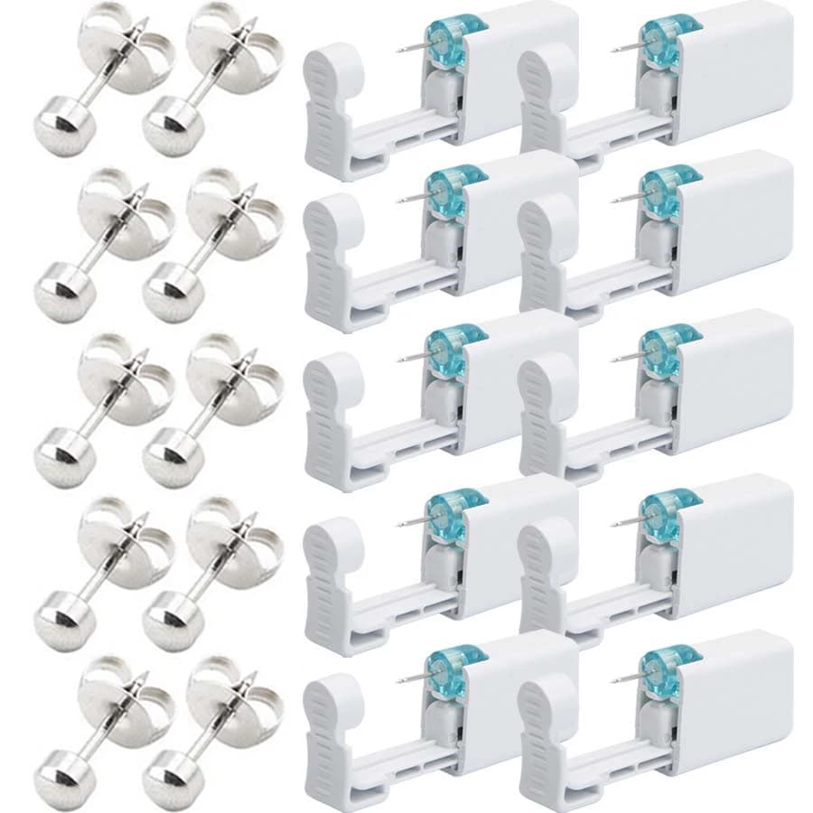 Safety ear piercing kit with 10 piece disposable ear piercing gun for home use