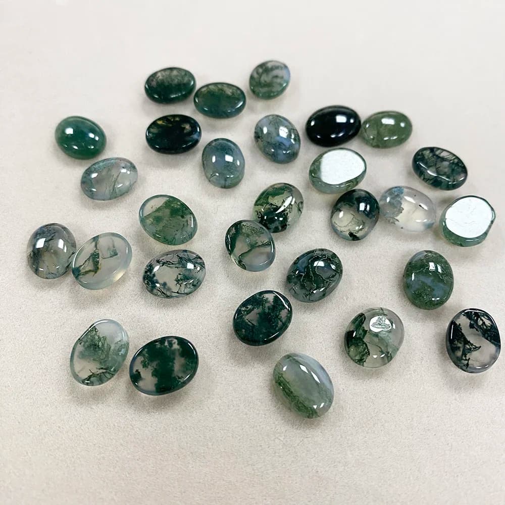Factory Wholesale Natural Aquatic Agate Cabochon Dendritic Moss Agate Green Crystal Gemstone for Ring Earring Jewelry Making