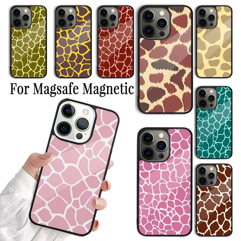 Cover per telefono con motivo mimetico giraffa per iPhone 17 16 15 14 13 12 11 Pro Max Plus magnetica compatibile con MagSafe