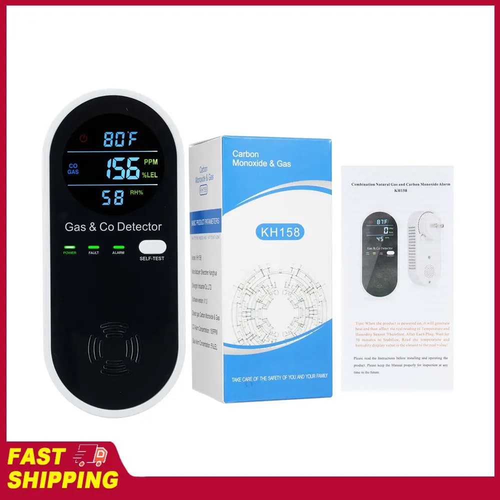 Rilevatore 4 in 1 di Monossido di Carbonio e Gas Naturale con Display LCD, Allarme Combinato da Parete