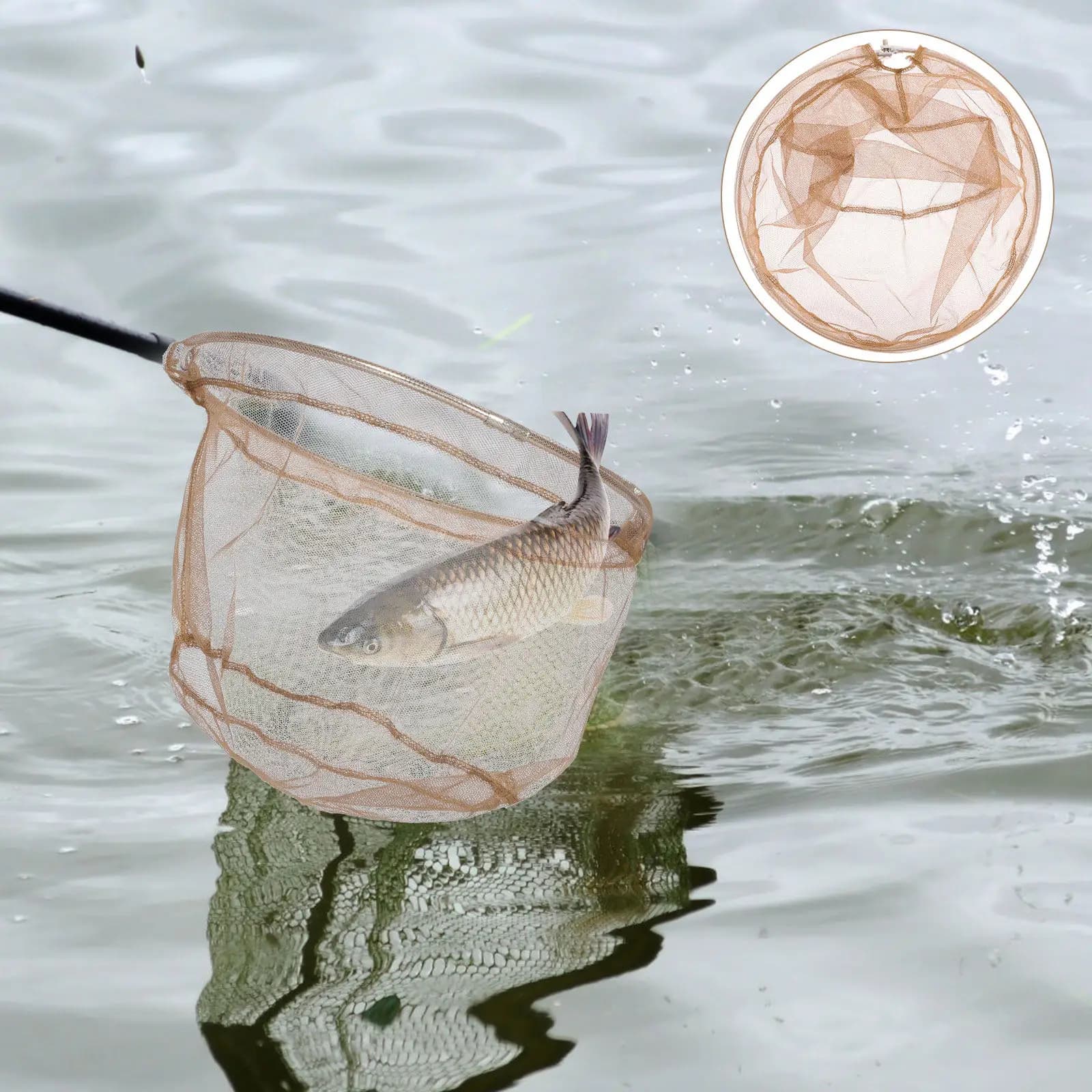 Testa di rete da pesca pieghevole e rimovibile con telaio in acciaio inossidabile, ad alta resistenza, leggera e portatile per mare, oceano, nave, acqua dolce