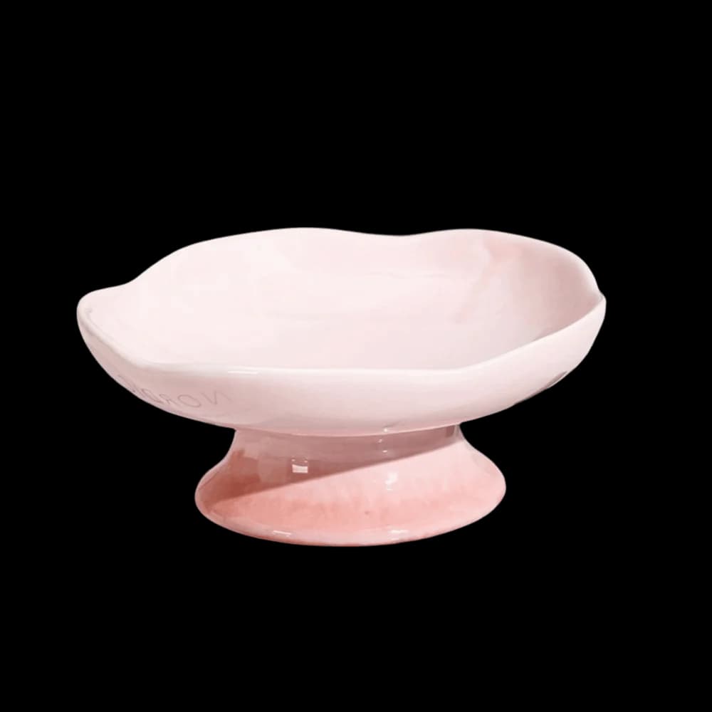 Flower Shape Ceramic Cat Bowl Tall Footed Anti-Tip Pet Food Water Feeders Gradient Oblique Mouth Elevated Cat Bowl