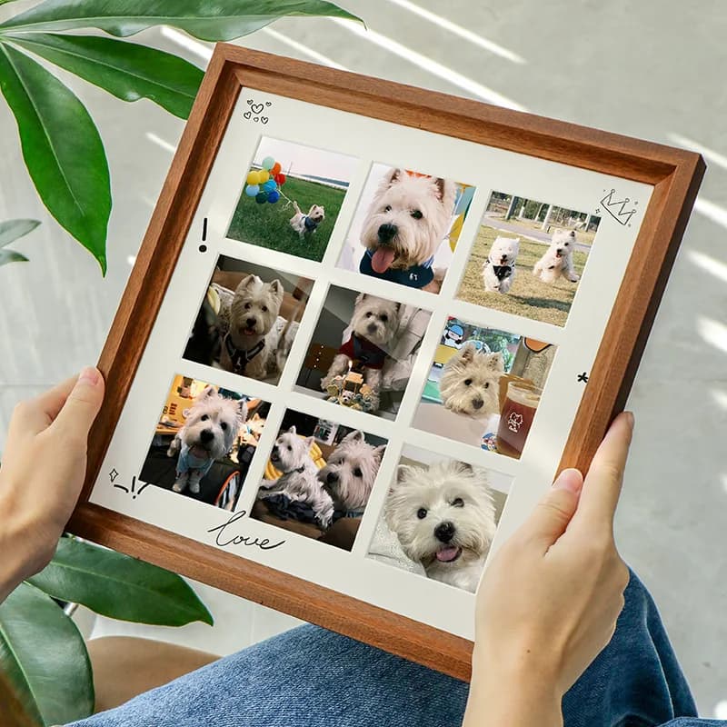 Premium Solid Wood Nine-Grid Photo Frame - Couple Picture Frame, Walnut Display Frame for Home Decor