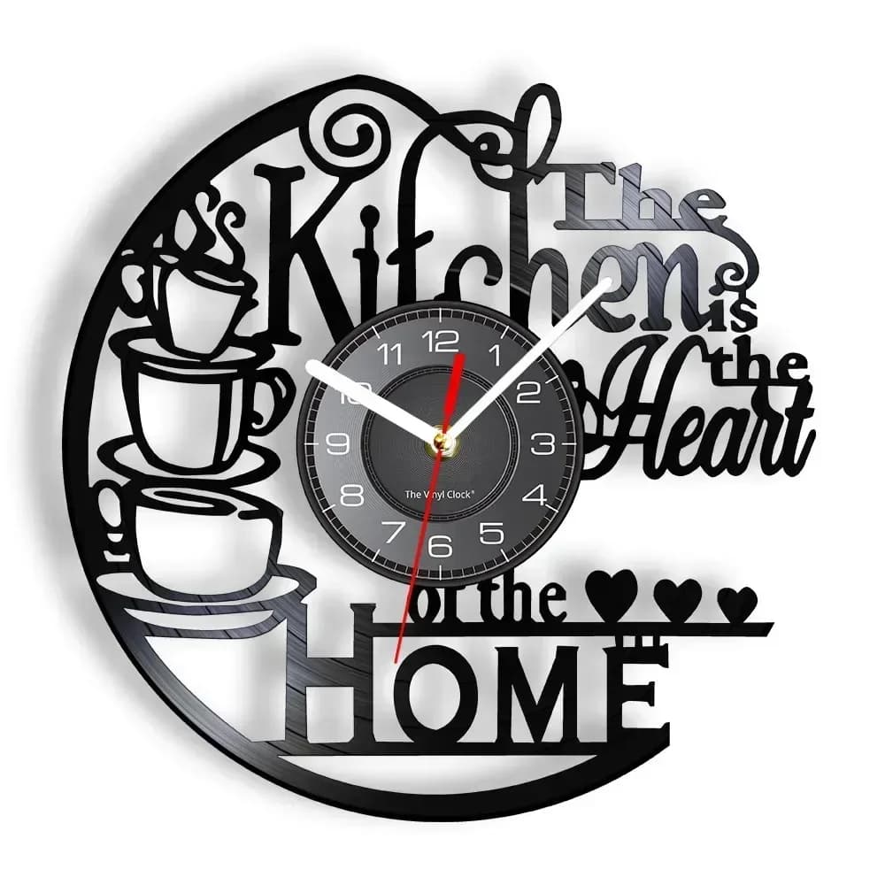 The Kitchen The Heart of The Home Watch with vinyl disc inspired by modern design Vinyl wall clock Kitchen decorations Silent watches