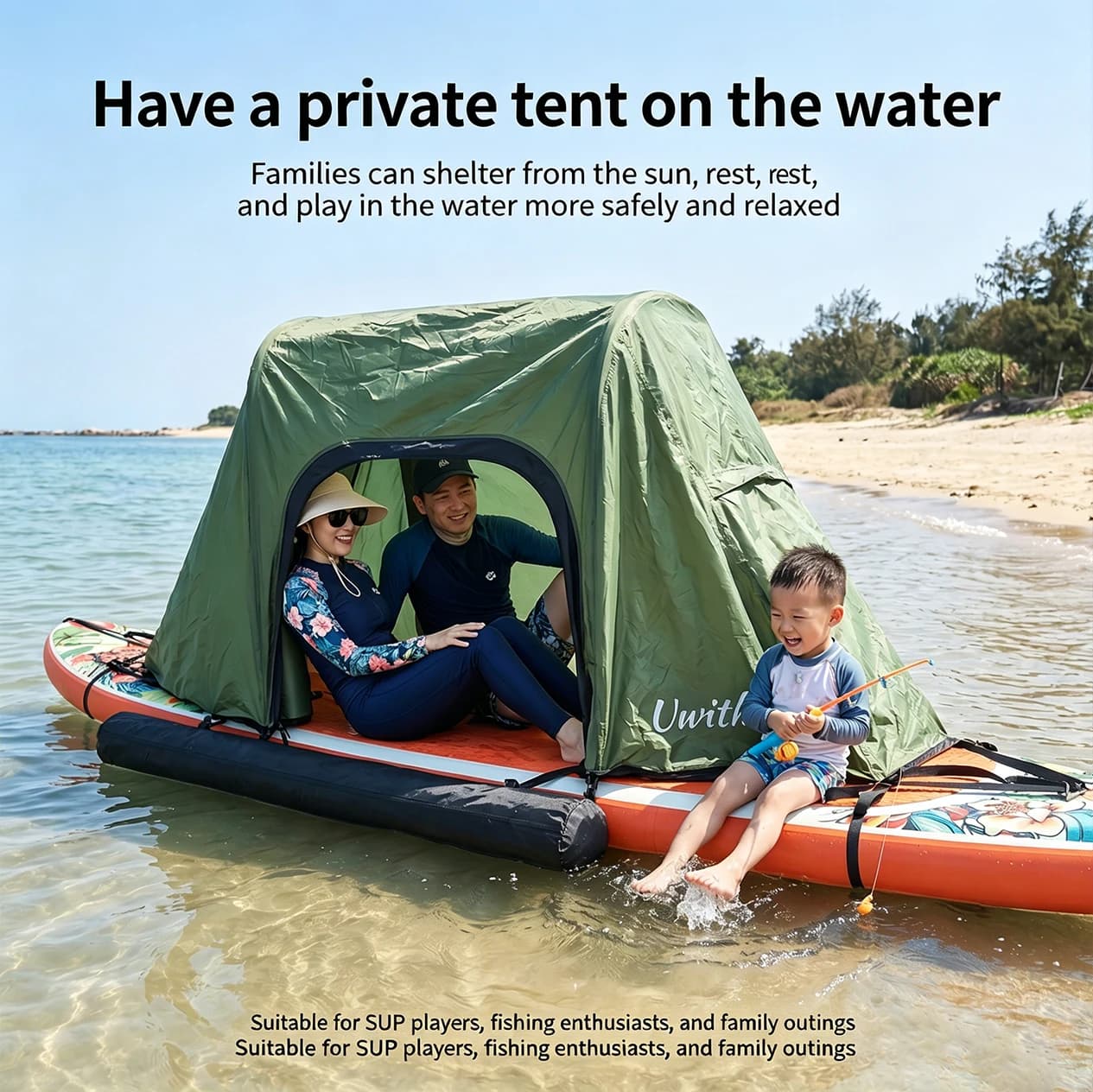 Portable Inflatable SUP Shelter, Easy Setup Paddle Board Roof Tent, Waterproof Sun Shade Canopy for Fishing & Outdoor Activity