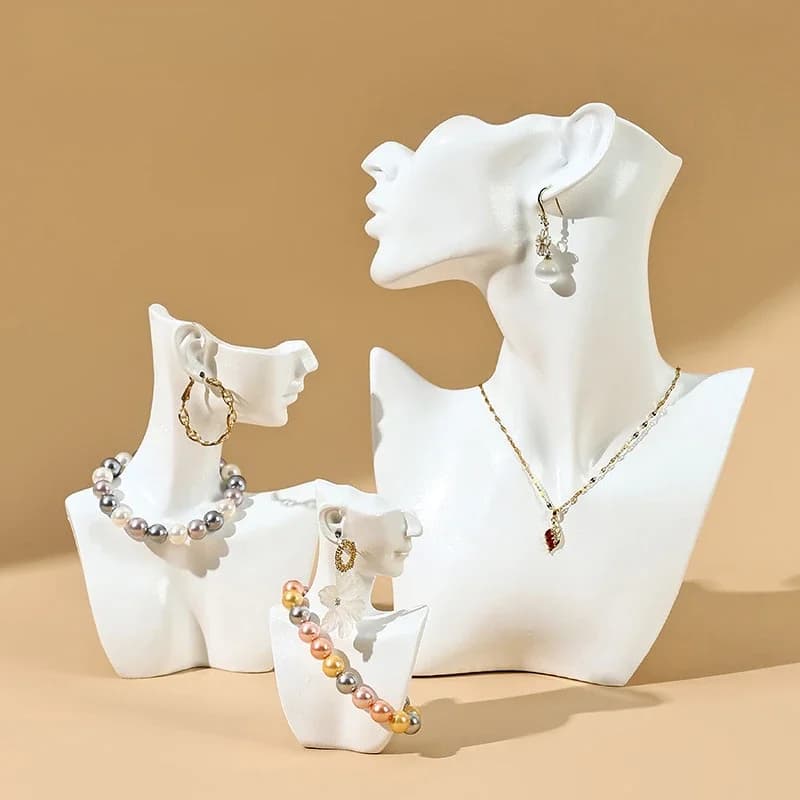 Spot resina bianca ritratto manichino stand finestra streaming live collana orecchini display oggetti di scena braccialetto espositore braccialetto