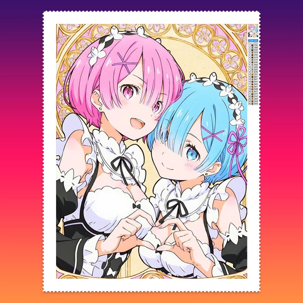 Japanese comic girl Rem DIY Diamond Painting Kawaii cute maid outfit 5D Diamond Embroidery Anime style Home Room Wall Decor