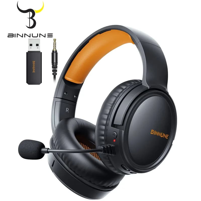 BINNUNE BW02 2.4 GHz wireless gaming headset with tipping microphone Bluetooth Gamer headphones for Ps5/4, PC, Mac, laptop, computer