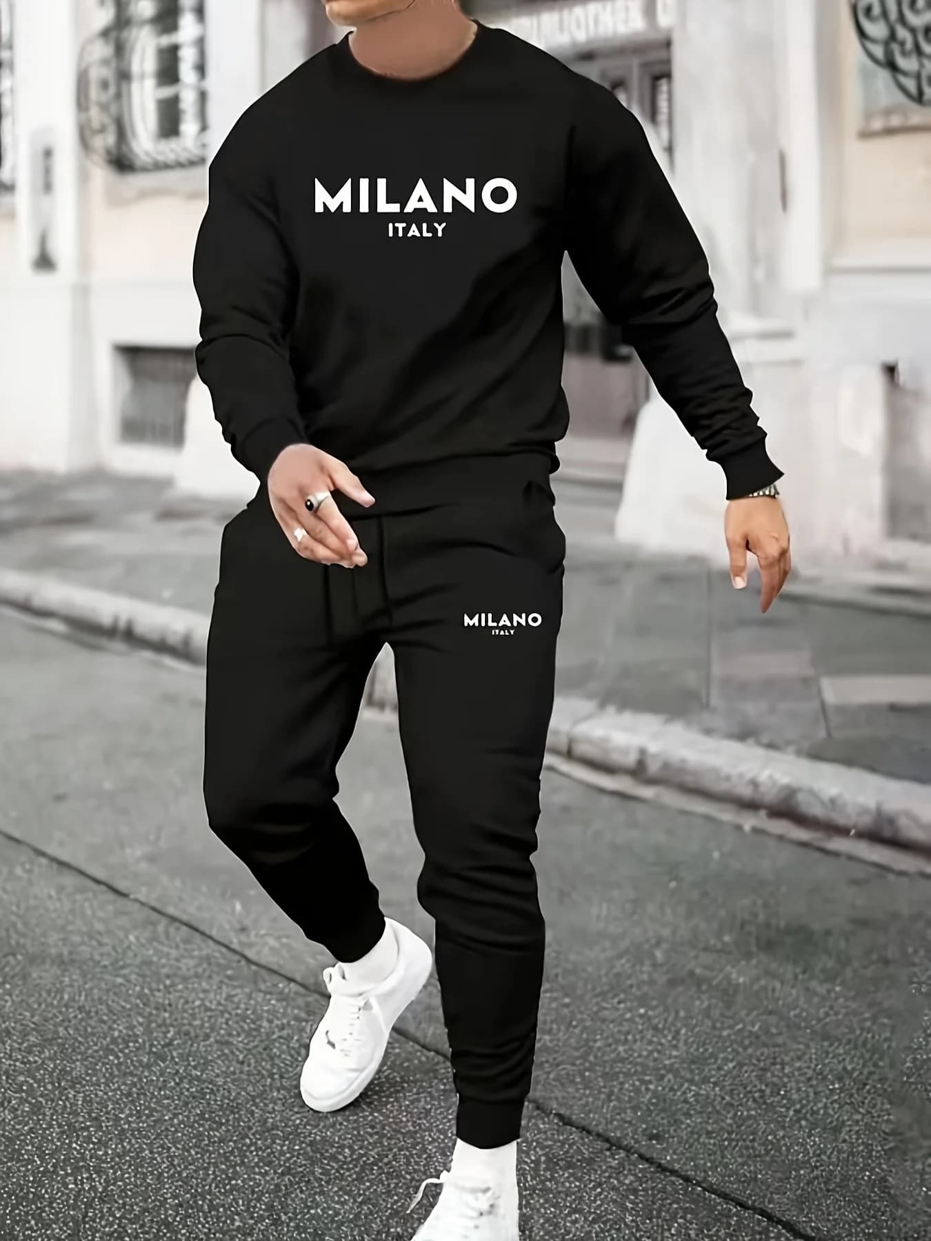 Men's Hoodie Set with Print Letters, Sportwear Casual Long Sleeves, Pullover Spacious and Comfortable