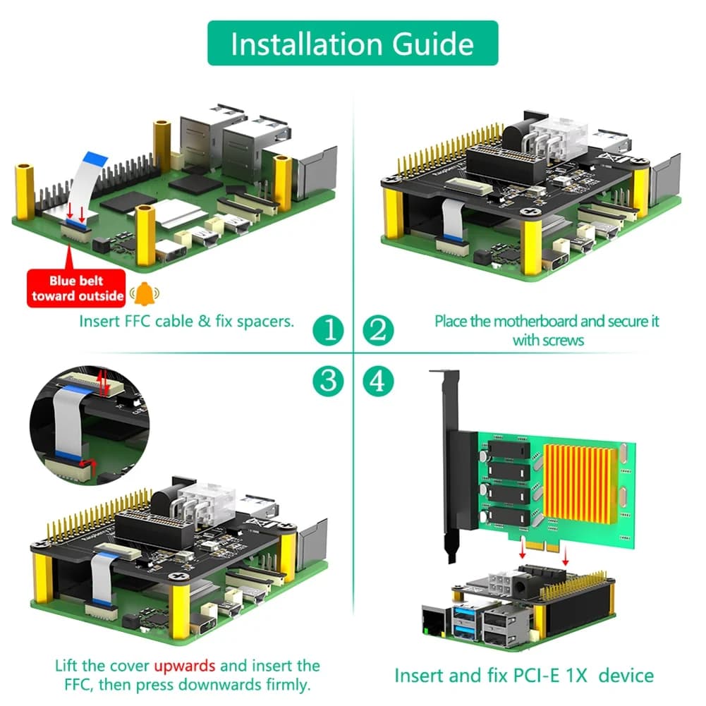 Scheda adattatore ABSL-PCI-E Express PCI-E 1X con alimentazione esterna 12V per Raspberry Pi