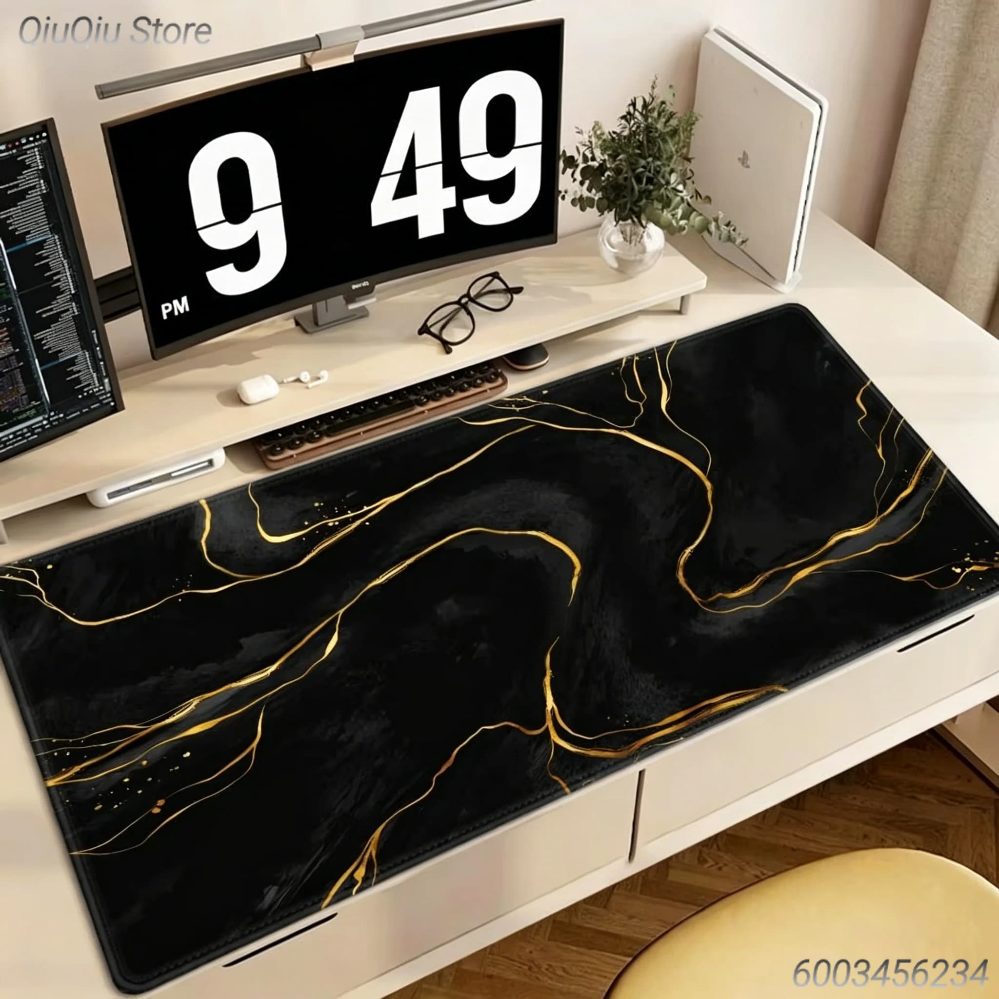 Tappetino per Mouse in Marmo Nero e Oro, Accessori da Gaming, Tappetino da Scrivania per Tastiera, Antiscivolo, Mousepad Esagonale Dorato per Laptop