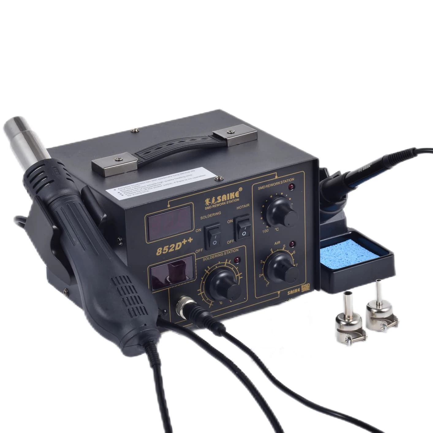 SAIKE 852D++ Stazione di rilavorazione Saldatore 220V o 110V 2 in 1 Ferro ad aria calda Rilavorazione Saldatura Pistola termica per saldatura