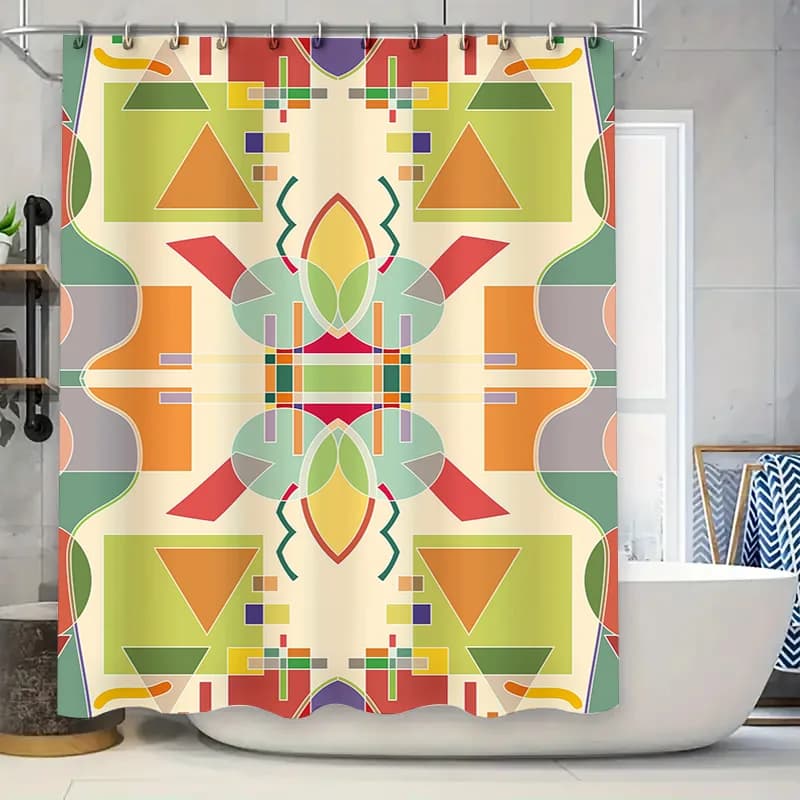 Tenda da doccia geometrica colorata per l'arredamento del bagno, tessuto impermeabile con anelli, varie opzioni di dimensioni disponibili (verde)