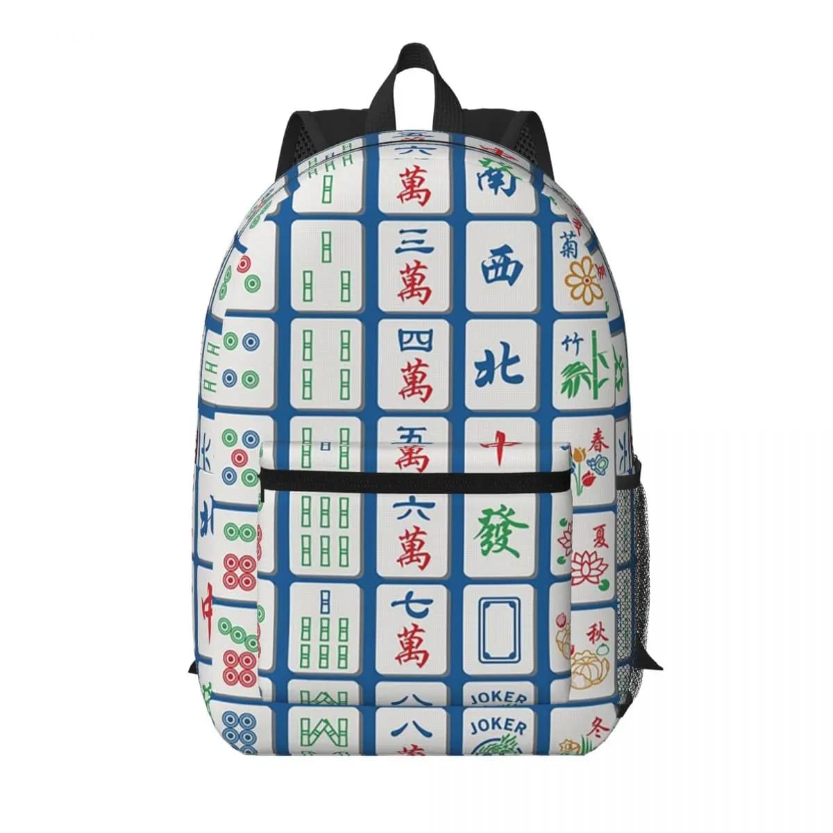 Zaino per studenti con motivi Mahjong Tiles On Blue, borsa da scuola, zaino da viaggio per escursioni, per uomo e donna, borsa a tracolla
