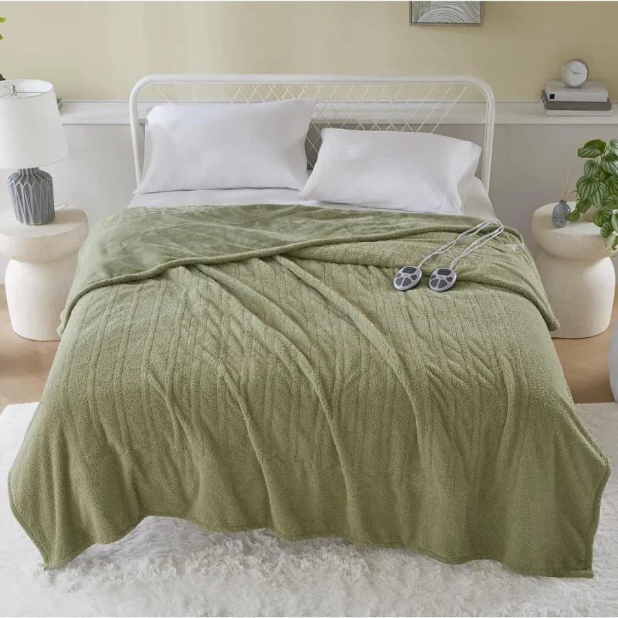 Heated Blanket Electric King Size Blanket Soft Warm Fuzzy Heating Blanket King for Office Couch 1-12 hr Auto Shut Off Timer 10