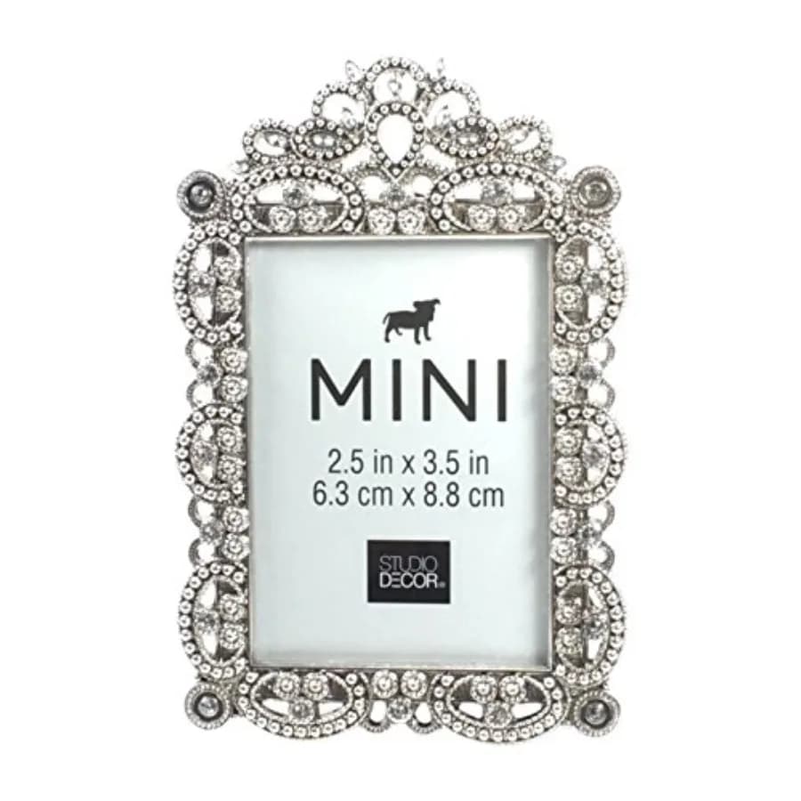 Bejeweled Silver Tone Metal Mini Picture Frame, 2.5" x 3.5"