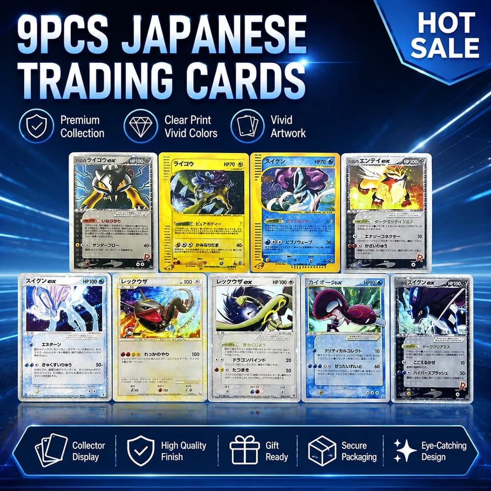 9PCS PTCG Japanese Trading Cards Set Suicune Entei Raikou Rayquaza Kyogre Collection Cards Holo Rare Display Gift Collection