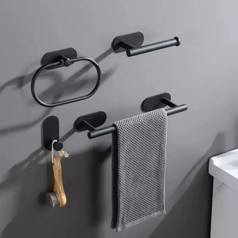 Portarotolo da Parete Adesivo Nero/Argento per Carta Igienica e Cucina, Supporto per Rotoli, Porta Tovaglioli, Accessori Bagno WC