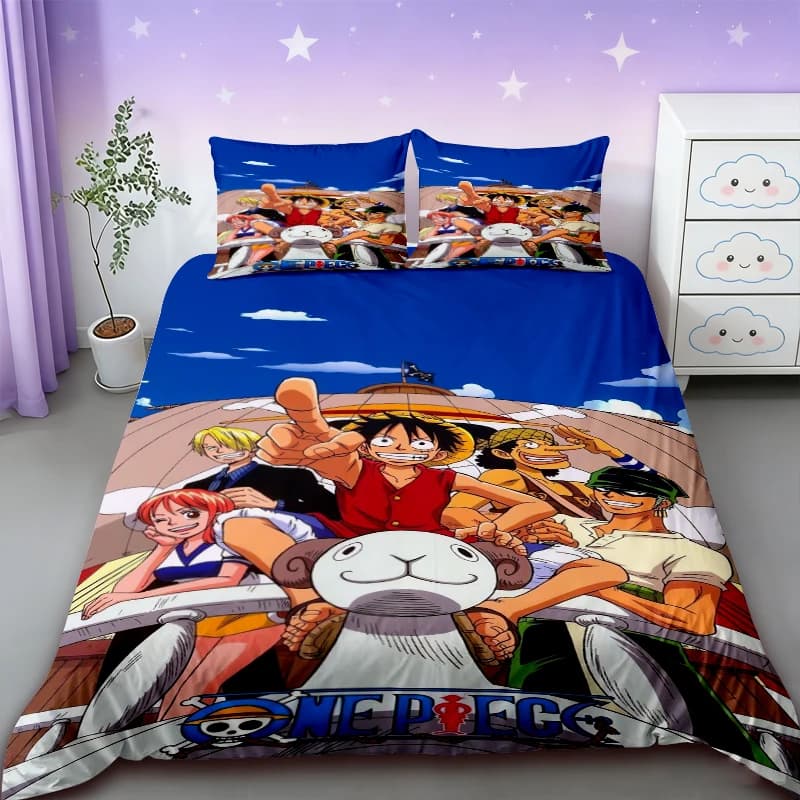 One Piece Cover, set of bedding with Luffy character, soft and comfortable, Queen/King Twin Full Size size, for boys, gifts for boys, soft and cosy