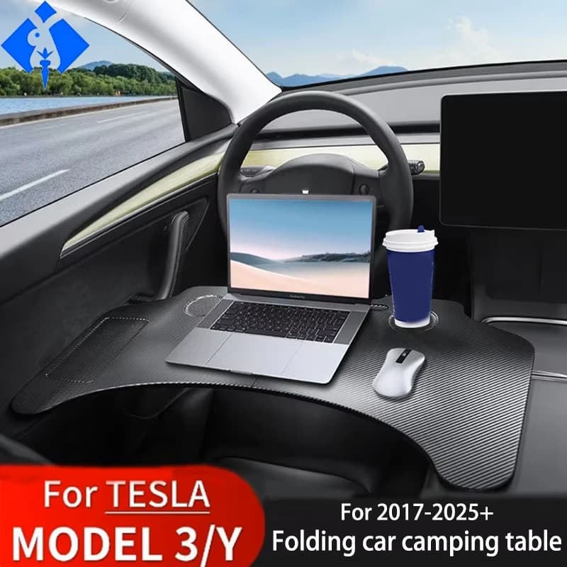 Per vassoio da tavolo per Tesla modello 3/Y2017-2025 Volante per auto pieghevole per laptop Supporto da scrivania pieghevole Mangiare bevande Supporto per vassoio