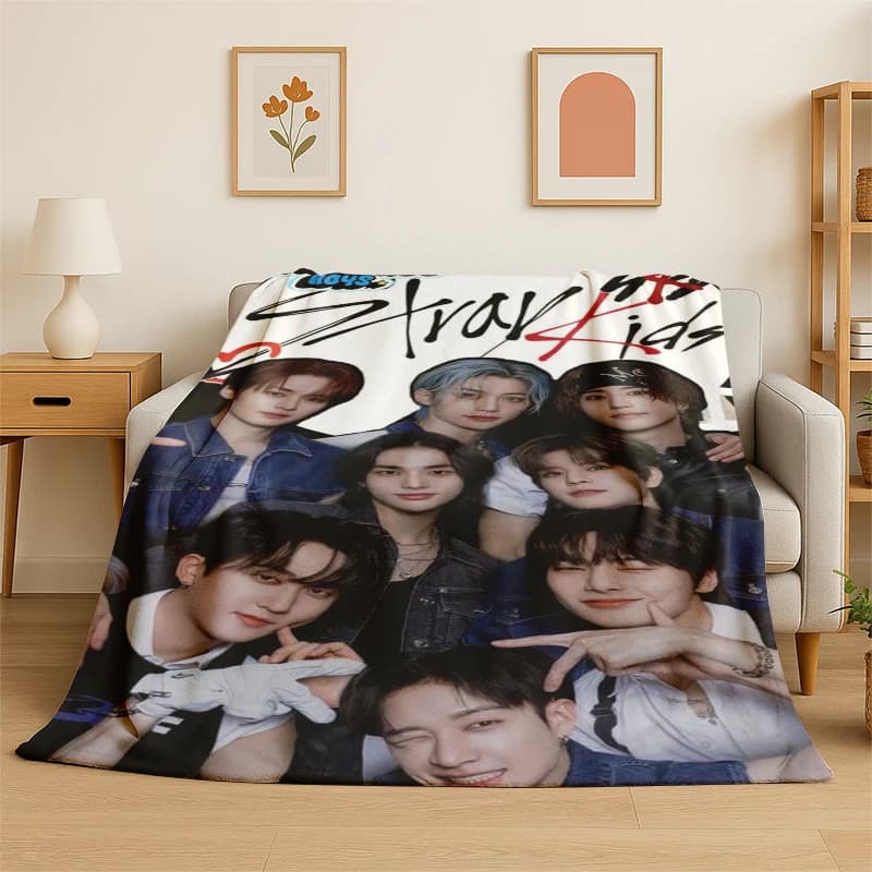 Kpop Stray Kids Music Star Flannel Blanket Soft Warm Throw Blanket for Bedroom Living Room Bed Travel Camping Picnic Gift