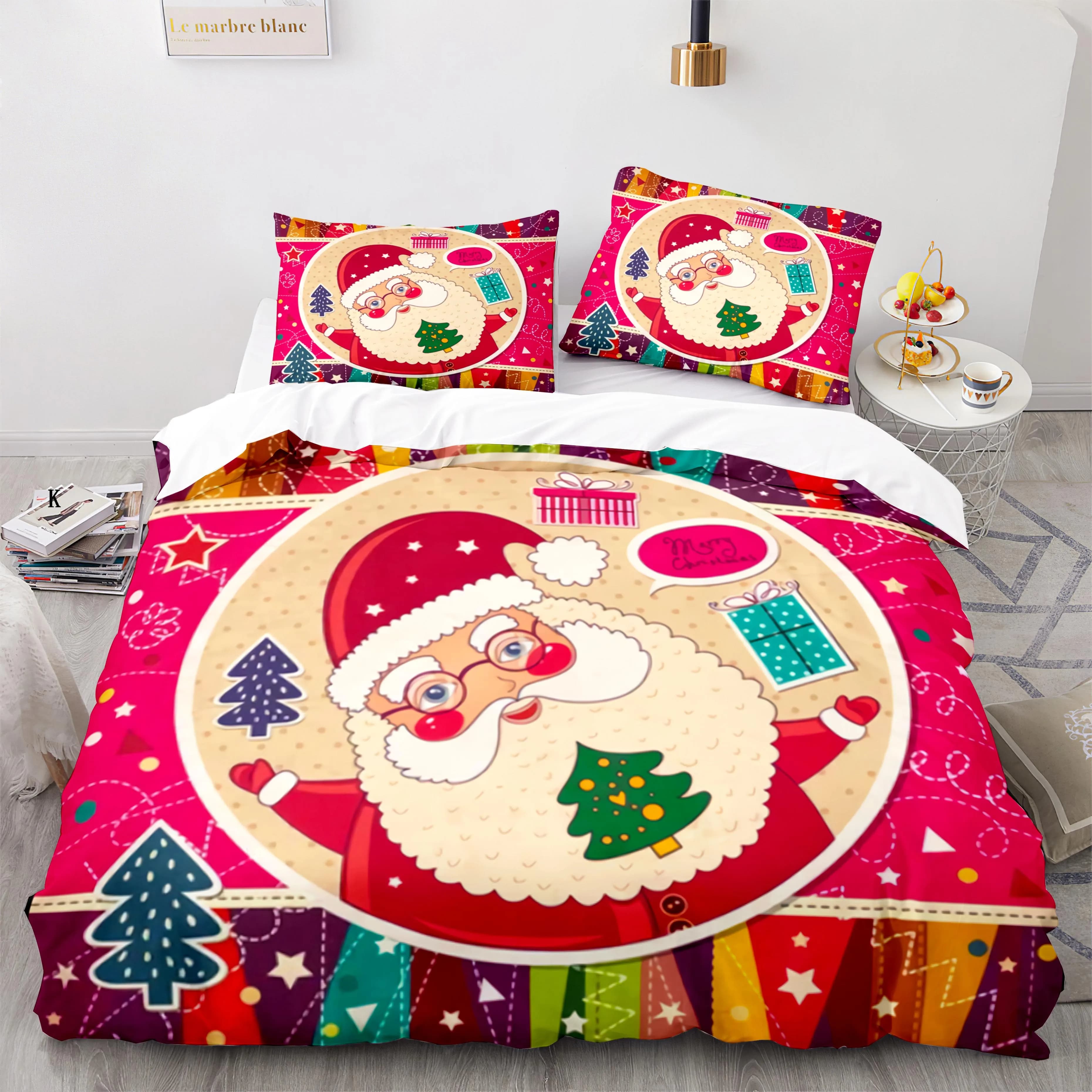 Copripiumino King Queen di buon Natale Set di biancheria da letto a tema Babbo Natale rosso per bambini Adolescenti Adulti Felice Anno Nuovo Copripiumino morbido