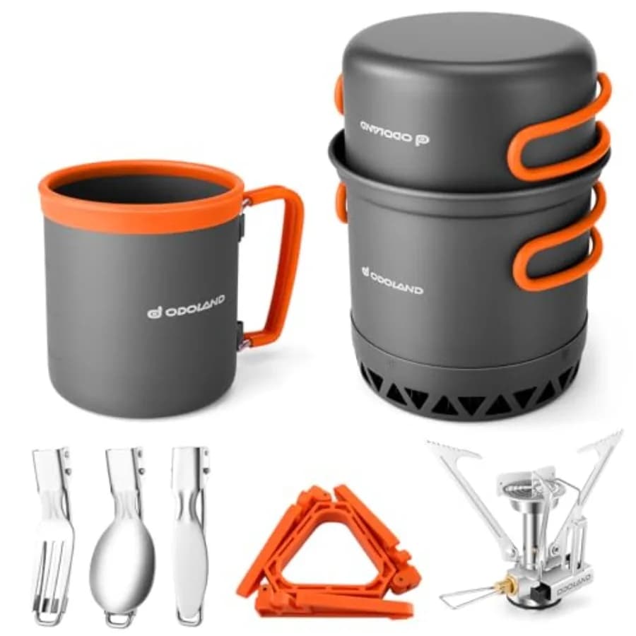 Set da Cucina da Campeggio con Scambiatore di Calore, Fornello Portatile e Kit Completo con Tazza e Utensili Pieghevoli
