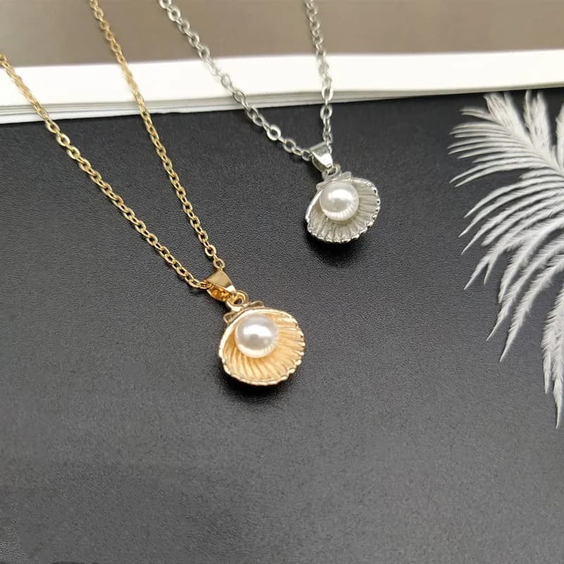 Collana Trendy Estiva con Ciondolo a Conchiglia e Perla Imitazione per Donne, Gioielli alla Moda, Vendita all'Ingrosso e Dropshipping