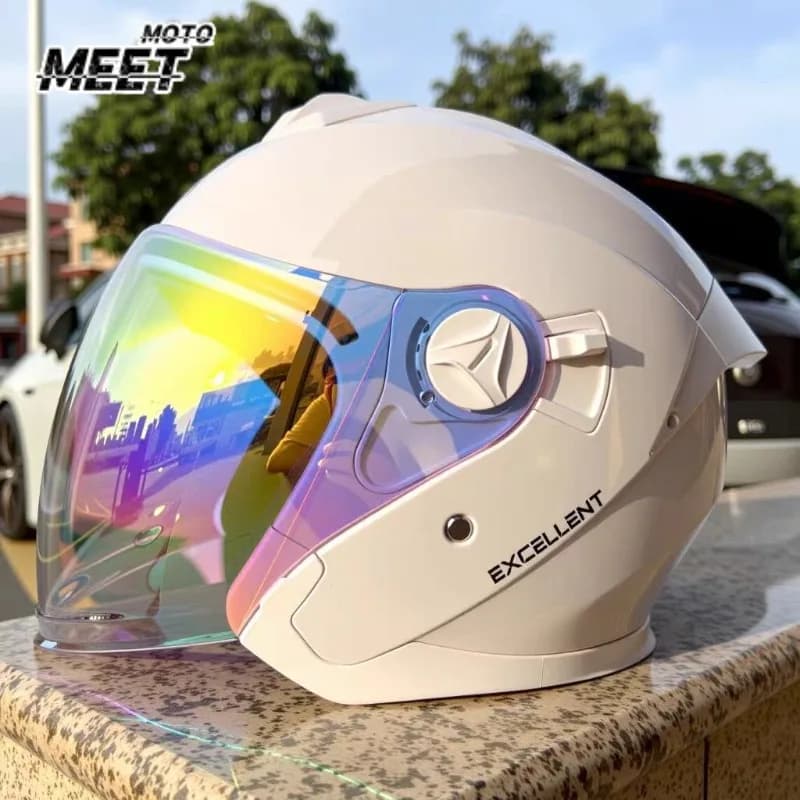 Motorcycle helmet Open 3/4 for men and women Visiera double lens sun visor Top light Scooter Bike Retro