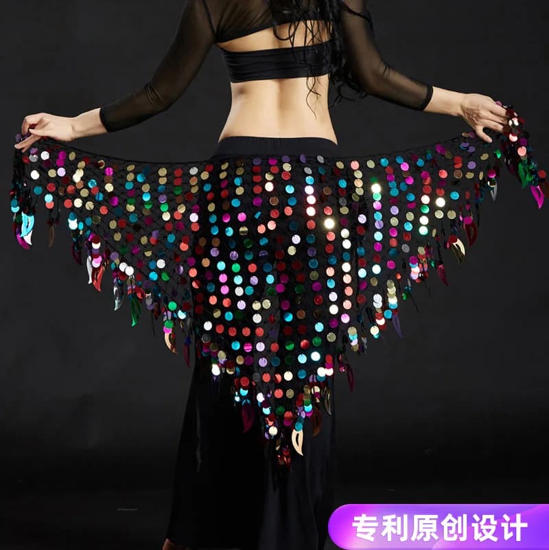 1 pz/lotto Catena da vita con paillettes per danza del ventre da donna, sciarpa per fianchi con paillettes a sirena