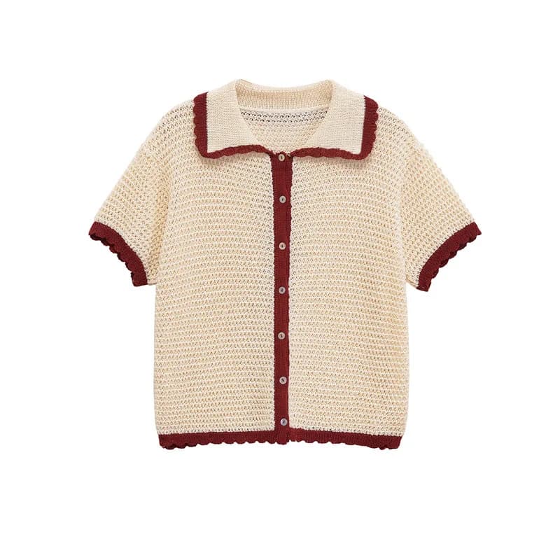 Set con Giacca a Maglia a Maniche Corte con Colletto e Pantaloncini a Vita Alta in Maglia