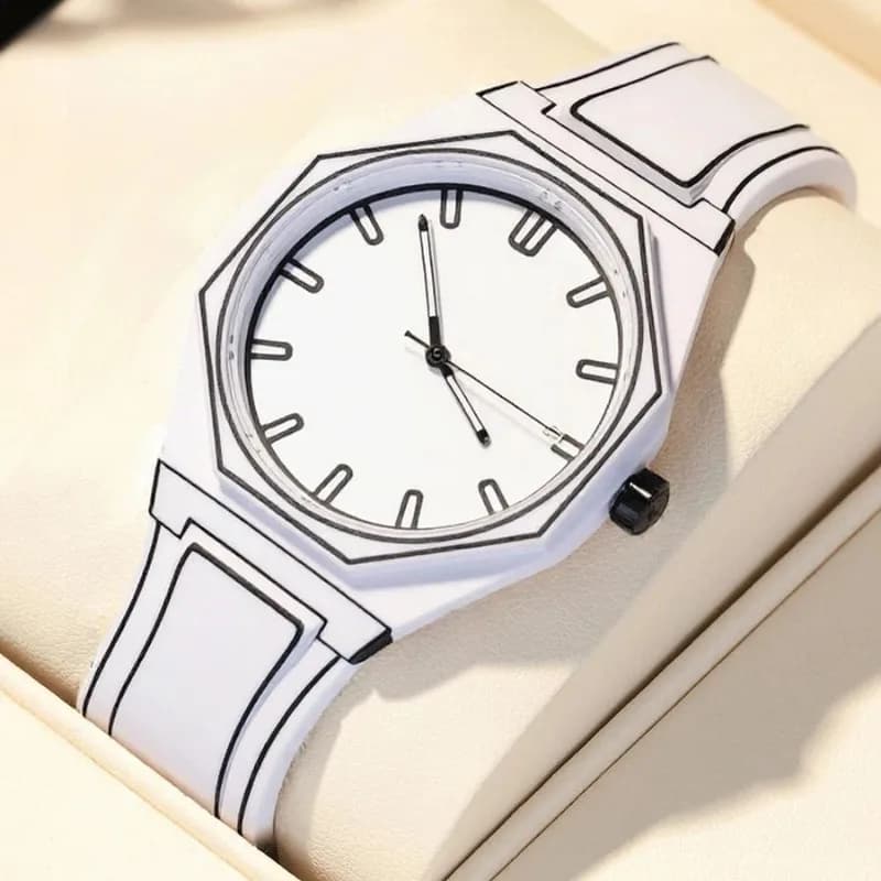 New Fashion Quartz Watches for Man Woman Black White Classic Anime Style Silicone Band Men's Wristwatch Casual Sport Male Clock