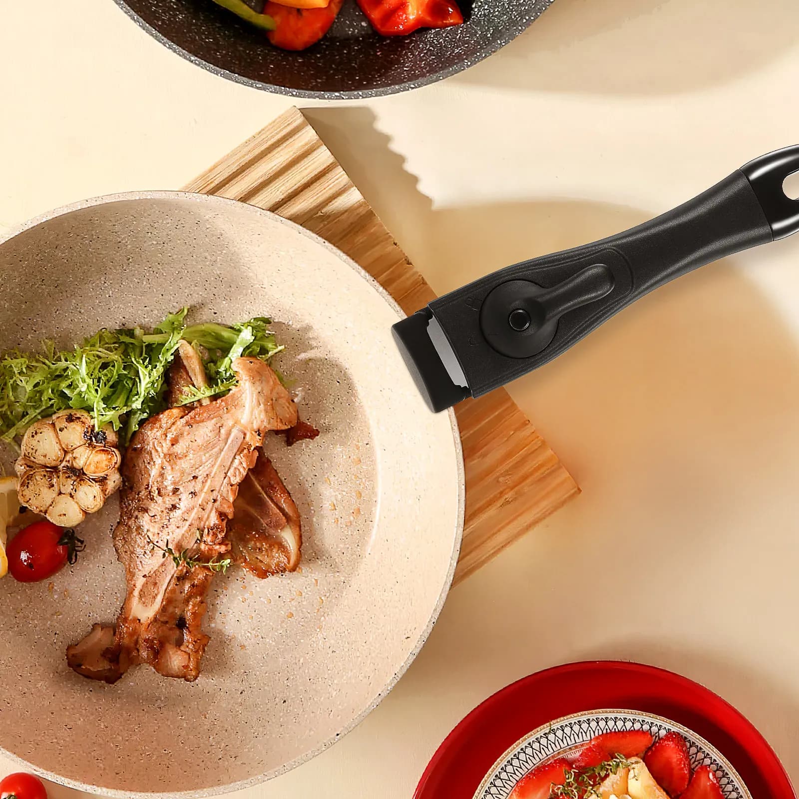 1Pcs Premium Silicone Detachable Fry Pan Handle Self-Lock Heat Resistant Anti-Scalding Pan Grip Replacement Kitchen Supply