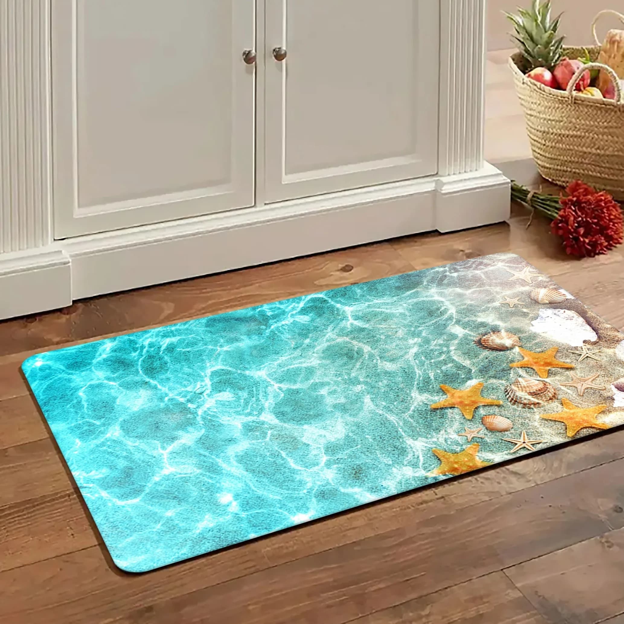 VIKAMA Ocean Wind Sea Star Tappeto decorativo stampato Bagno Cucina Doccia Tappeto antiscivolo che assorbe l'acqua Decorazioni per la casa