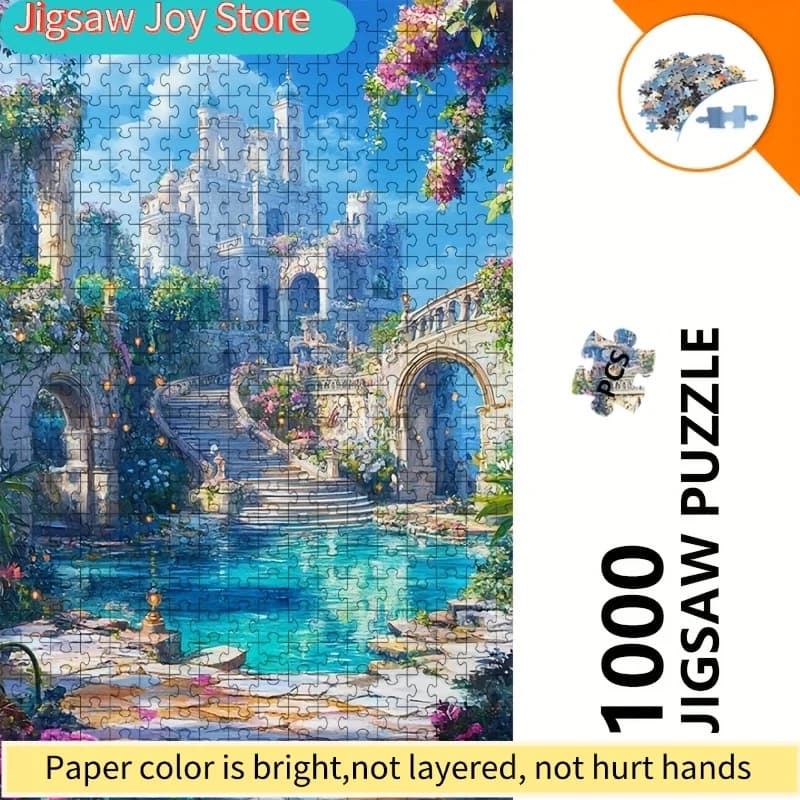 1000 Mini Puzzle con Design di Castello, Scale e Fiume - Resistenti ai Graffi e Progettati per Livelli di Abilità Avanzati, S