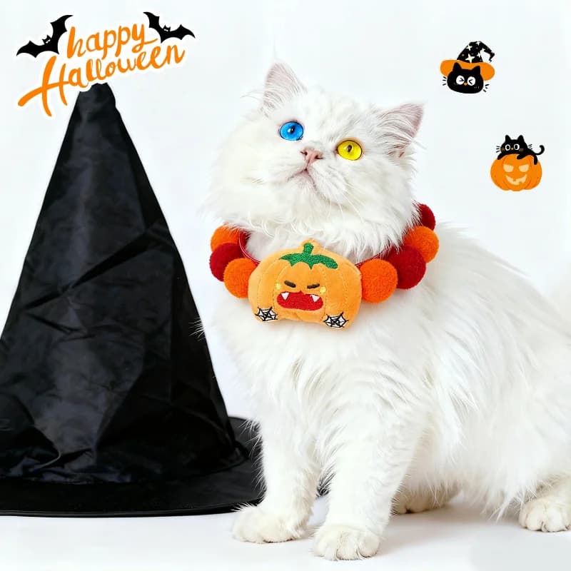 ​ ​ Simpatico collare per gatti con pompon e ciondolo con gattino sorridente - Collana con gattino in morbido peluche per servizi fotografici, regalo di compleanno per animali domestici