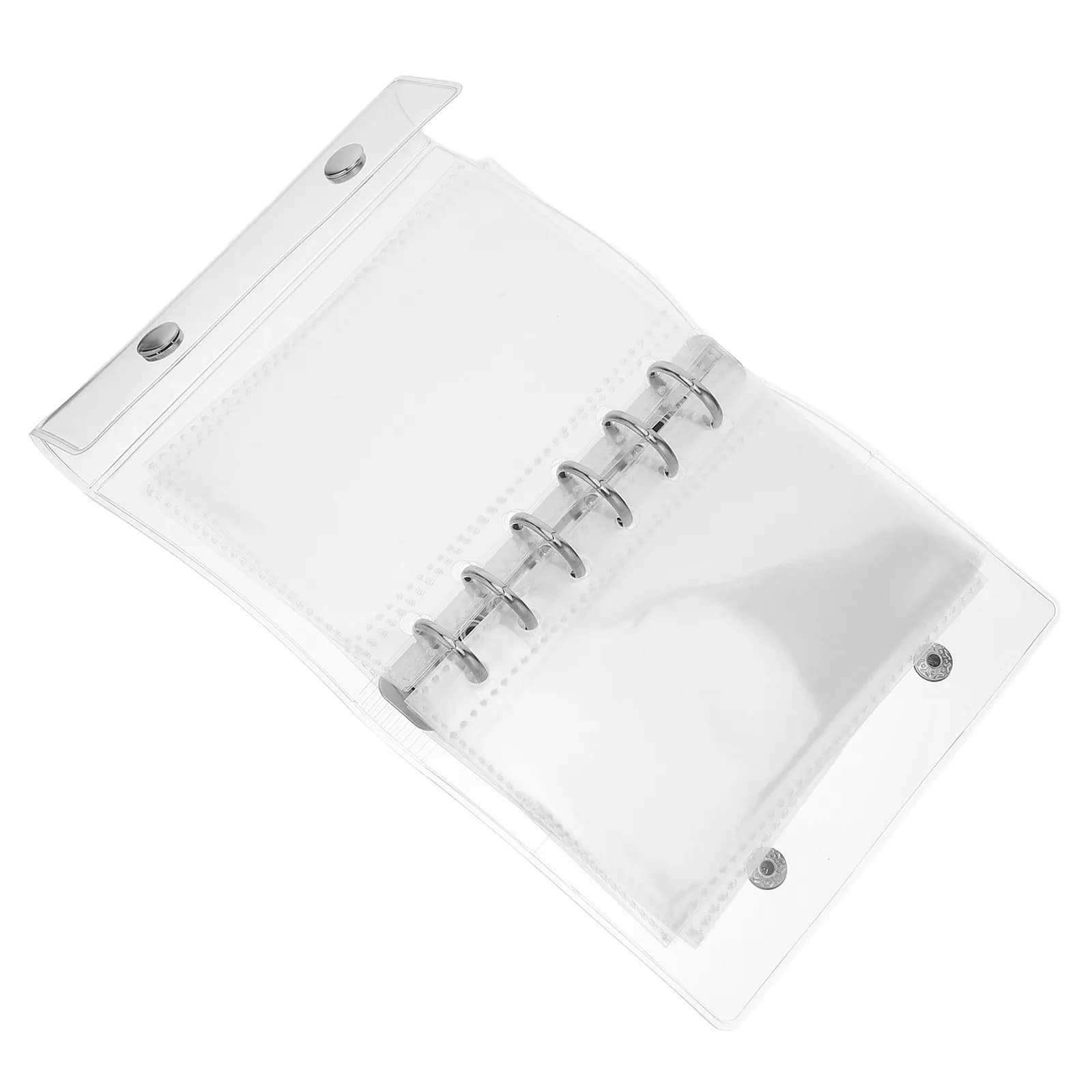 Set di 1 raccoglitore trasparente A7, mini agenda ricaricabile tascabile, taccuino con chiusura a bottone a pressione, raccoglitore a 5 anelli per fogli sfusi