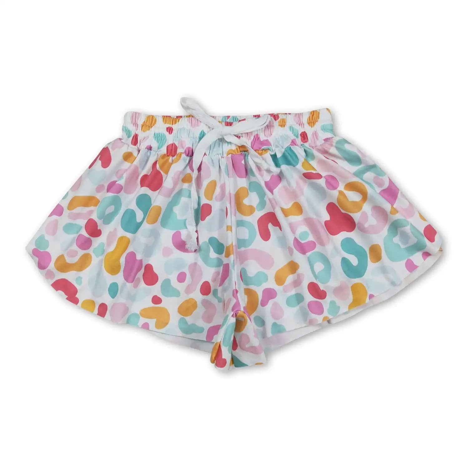Pantaloncini Estivi con Volant e Stampa Leopardata per Bambine con Fiocchi Colorati