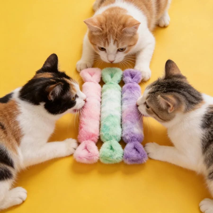 Pet cat candy toy with crinkle paper pillow, catnip included, self-entertaining boredom-relief cat toy, cat teaser stick