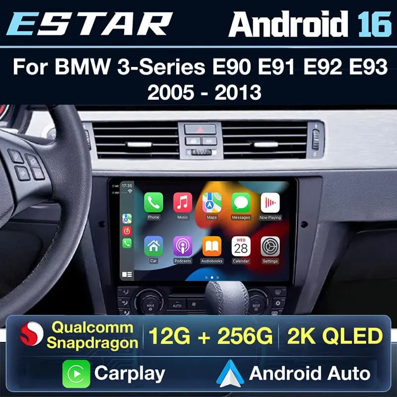 Wireless Carplay Android 16 per BMW Serie 3 E90 E91 E92 E93 2005-2013 Autoradio Multimediale Stereo QLED DSP RDS GPS WIFI 4G LTE