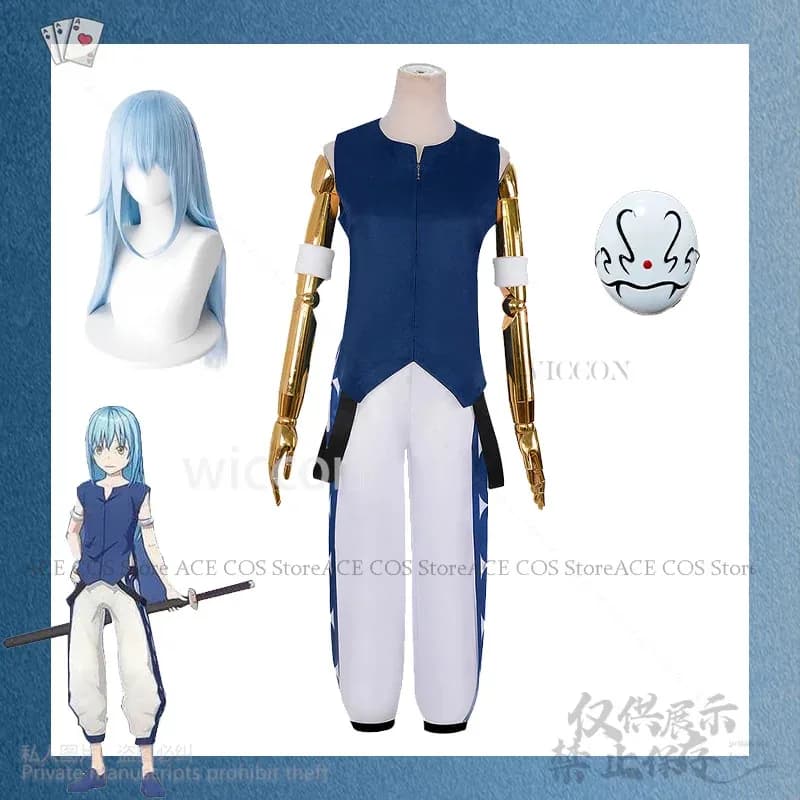 Anime Rimuru Tempest Time I Got Reincarnated Slime Cosplay Blu Navy Gilet Pantaloni Parrucche Maschera Per Uomo Donna Halloween v;6,a'3.k;8,