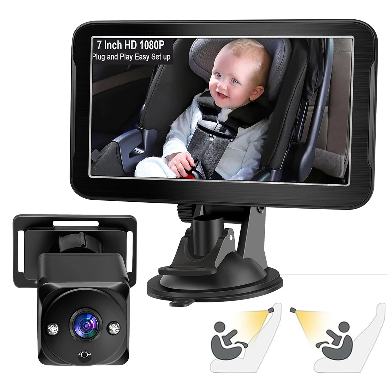Telecamera per auto per bambini Sedile posteriore da 7 pollici Specchio per auto per bambini con ampia vista chiara Accessori per seggiolino auto per bambini Osservano facilmente il movimento del bambino