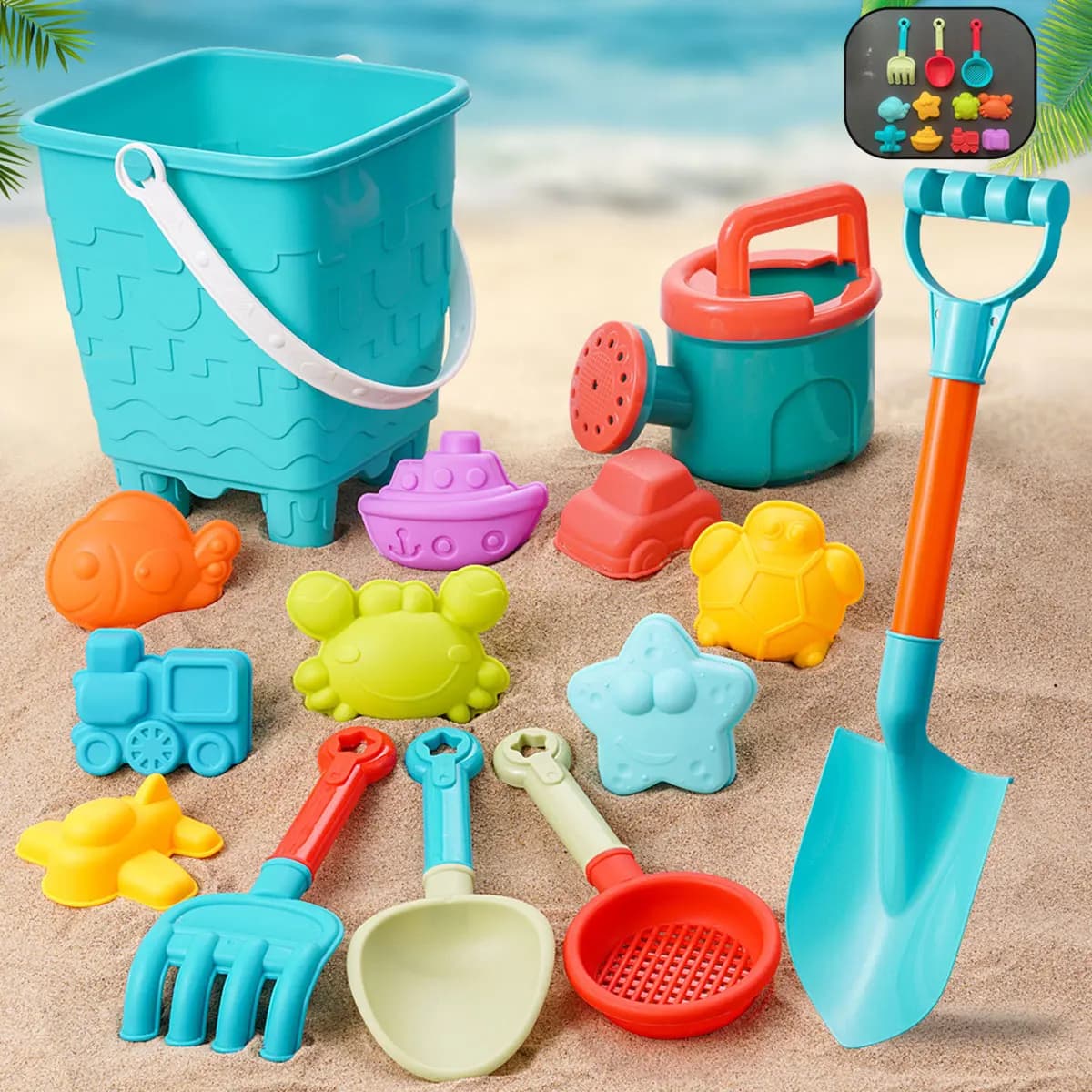 14/16PCS Bambini Giocattoli da spiaggia Giochi estivi all'aperto Gioco di sabbia nel secchio d'acqua Pale Strumenti per bambini Accessori regalo Colore casuale