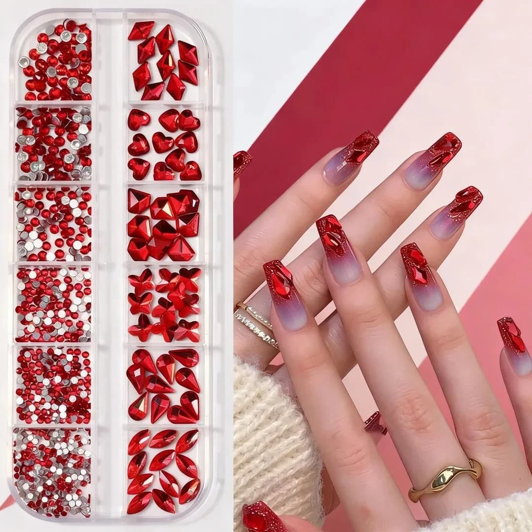 Set di 12 Griglie di Cristalli Brillanti per Decorazione Unghie, Scarpe, Borse e Trucco, Strass Versatili per Nail Art