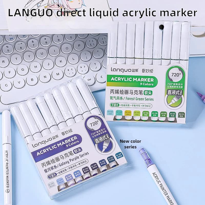 LANGUO 288/9 Colori Diretti Pennarelli Acrilici Liquidi Pennello Pennarello per la Pittura di Pietra di Ceramica FAI DA TE Materiale Scolastico di Arte di Cancelleria