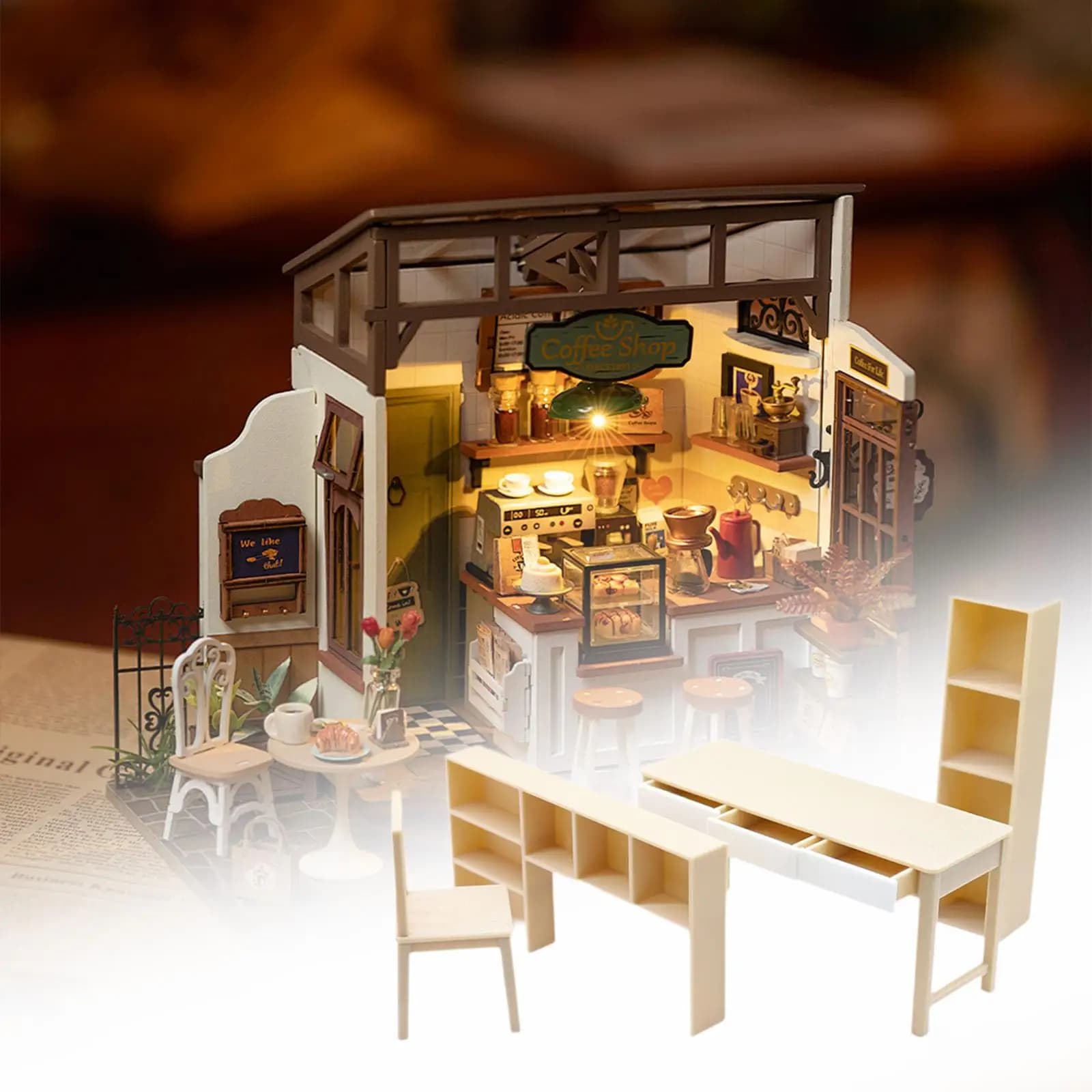 Scrivania e libreria per casa delle bambole Modello in scala 1:12 Oggetti da collezione Piccoli accessori per casa delle bambole Mobili per casa delle bambole