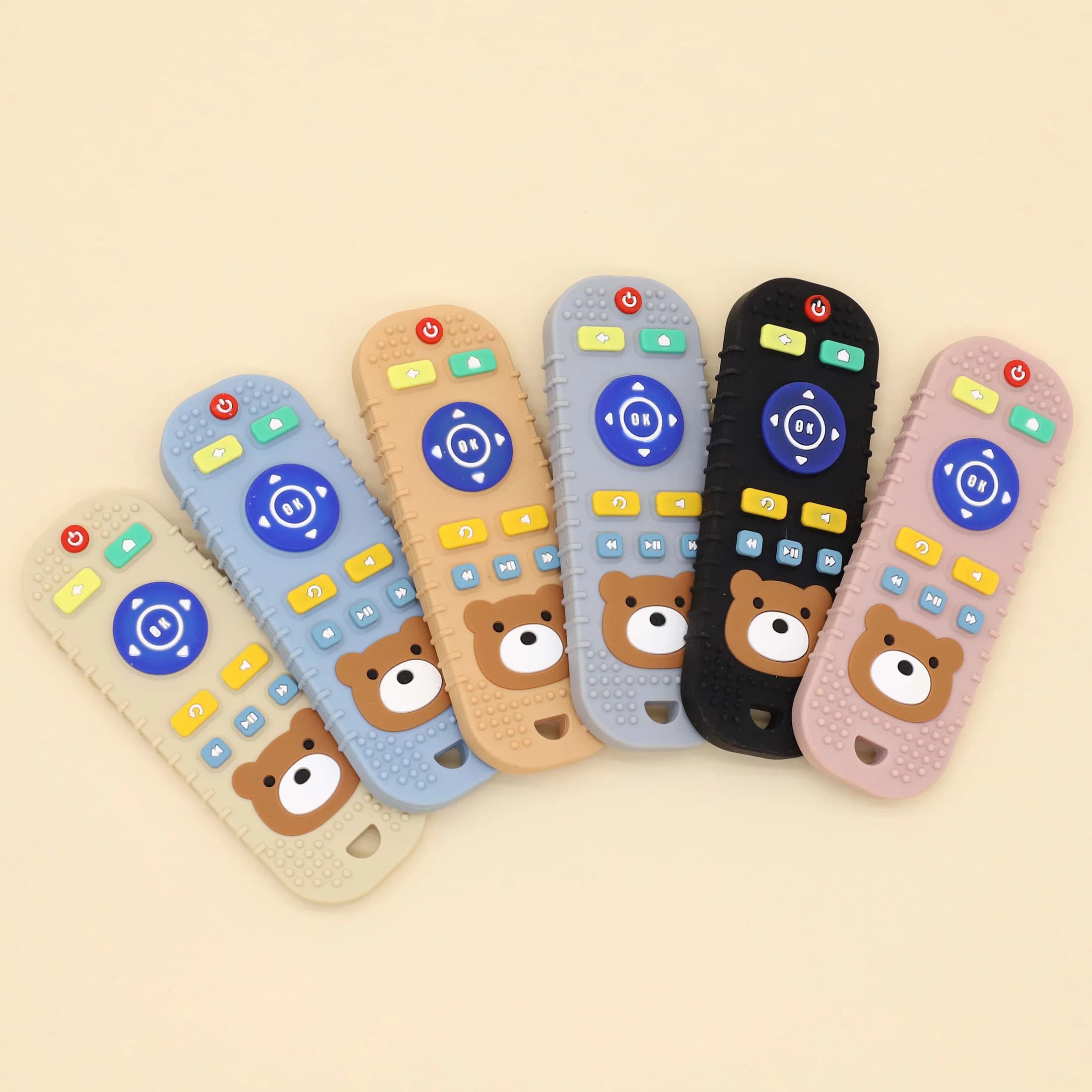 Massaggiagengive in silicone per bambino Anti Verità Telecomando Colla dentale Bottone per uso alimentare Rettifica dei denti Comfort Massaggiagengive per orsi dei cartoni animati