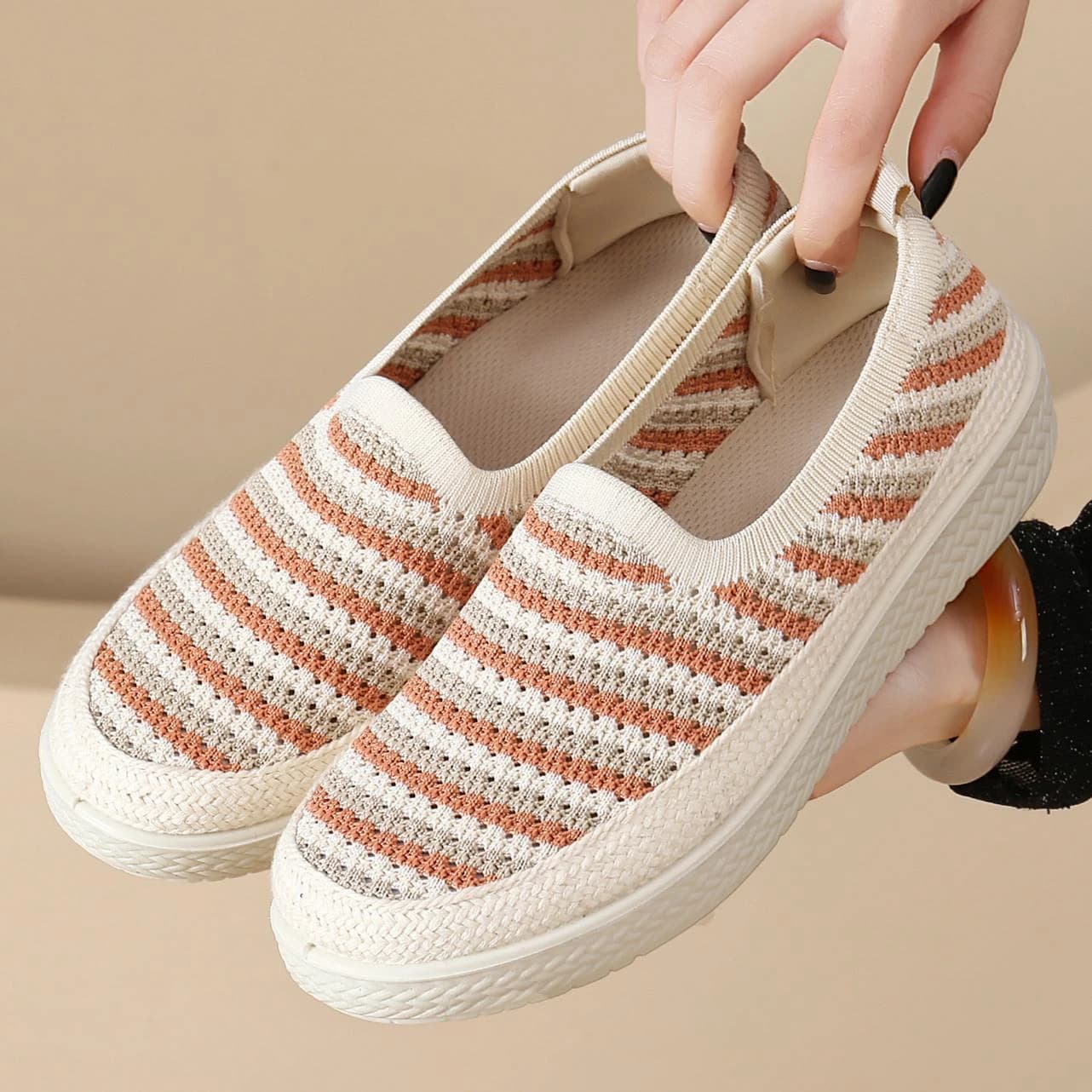 Mocassini Slip-on in Maglia a Righe alla Moda, Taglie Grandi 41 42, Sneaker Casual da Donna, Mocassini Intrecciati Traspiranti, Scarpe da Donna